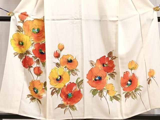 平和屋着物▽訪問着 単衣 手描き 草花文 正絹 逸品 BAAW2196yc