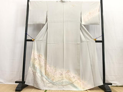 平和屋着物▽訪問着 単衣 駒刺繍 流水花文 暈し染め 金彩 正絹 逸品 BAAW2198yc