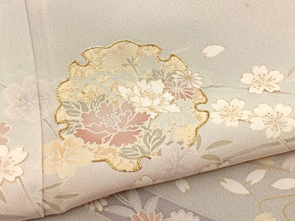 平和屋着物▽訪問着 単衣 駒刺繍 流水花文 暈し染め 金彩 正絹 逸品 BAAW2198yc
