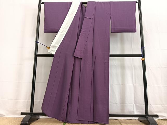 平和屋着物▽上質な色無地 単衣 紋意匠 古代紫色 正絹 逸品 BAAW2199yc