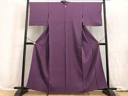 平和屋着物▽上質な色無地 単衣 紋意匠 古代紫色 正絹 逸品 BAAW2199yc