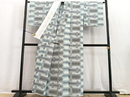 平和屋着物▽上質な紬　単衣　吉祥短冊花文　正絹　逸品　BAAW2200yc