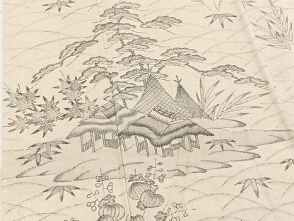 平和屋着物▽訪問着 単衣 紬地 手描き 松竹梅 御所解花文 正絹 逸品 BAAW2201yc