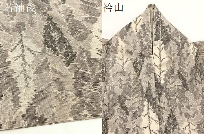 平和屋着物▽上質な紬 単衣 樹林文 正絹 逸品 BAAW2202yc