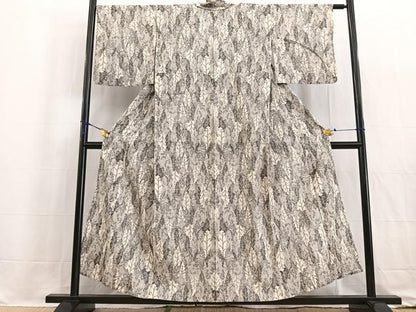 平和屋着物▽上質な紬 単衣 樹林文 正絹 逸品 BAAW2202yc
