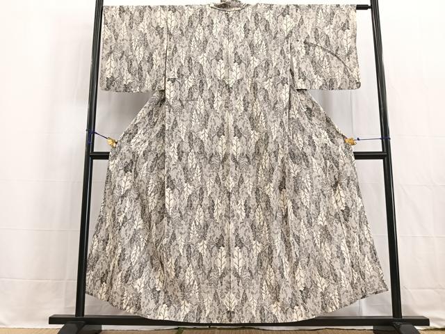 平和屋着物▽上質な紬 単衣 樹林文 正絹 逸品 BAAW2202yc