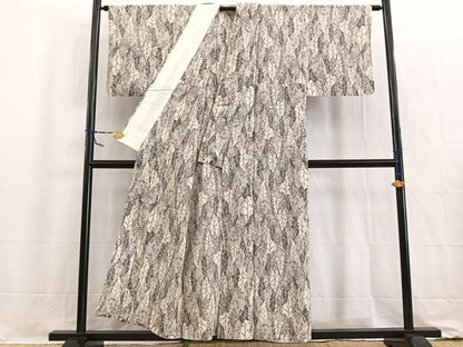平和屋着物▽上質な紬 単衣 樹林文 正絹 逸品 BAAW2202yc