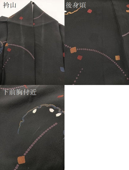 平和屋着物▽上質な小紋 単衣 雪輪花弁文 黒地 金彩 正絹 逸品 BAAW2203yc