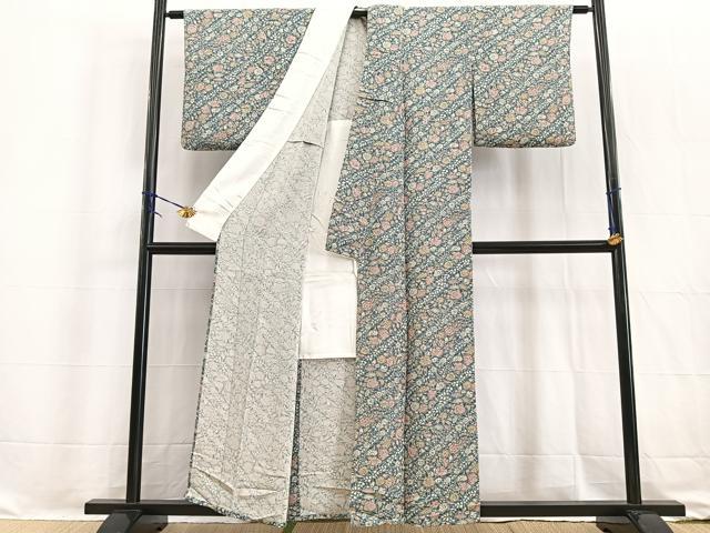 平和屋着物▽上質な小紋 単衣 辻が花 鬼しぼ縮緬 正絹 逸品 BAAW2206yc