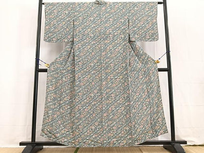 平和屋着物▽上質な小紋 単衣 辻が花 鬼しぼ縮緬 正絹 逸品 BAAW2206yc