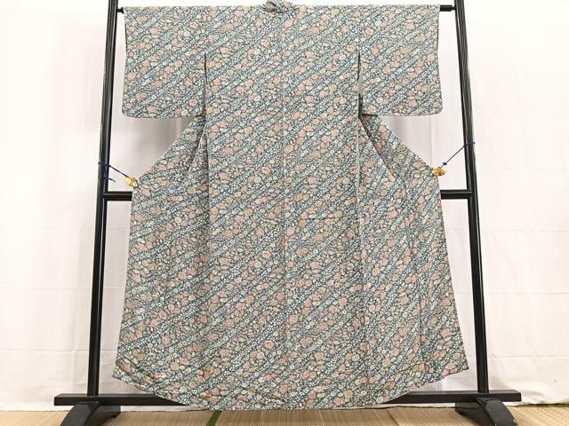 平和屋着物▽上質な小紋 単衣 辻が花 鬼しぼ縮緬 正絹 逸品 BAAW2206yc