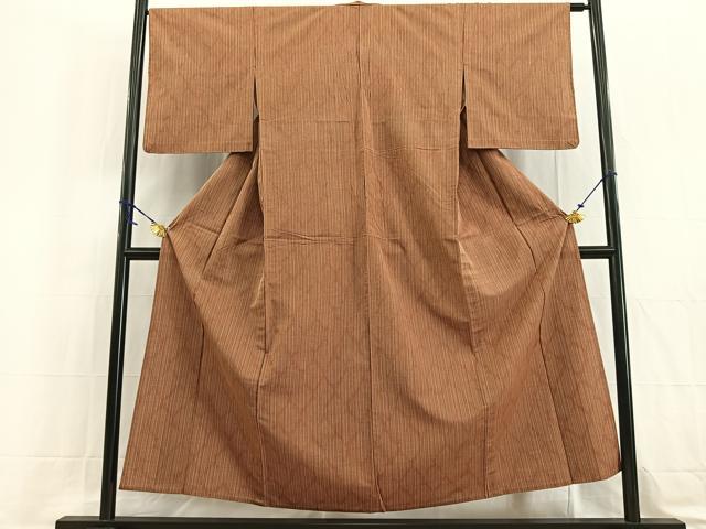 平和屋着物▽上質な紬 単衣 縞 正絹 逸品 BAAW2207yc
