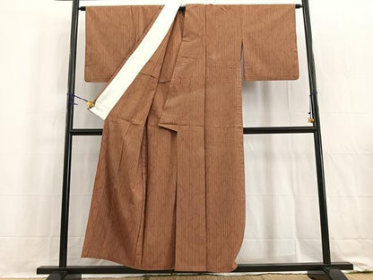 平和屋着物▽上質な紬 単衣 縞 正絹 逸品 BAAW2207yc