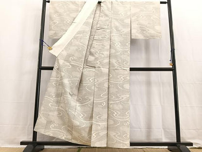 平和屋着物▽上質な紬 単衣 立波文 正絹 逸品 BAAW2208yc