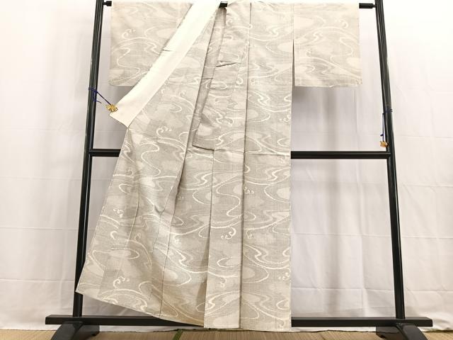 平和屋着物▽上質な紬 単衣 立波文 正絹 逸品 BAAW2208yc