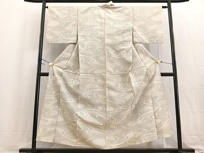 平和屋着物▽上質な紬 単衣 立波文 正絹 逸品 BAAW2208yc
