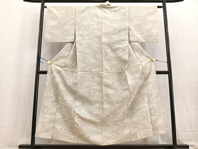 平和屋着物▽上質な紬 単衣 立波文 正絹 逸品 BAAW2208yc