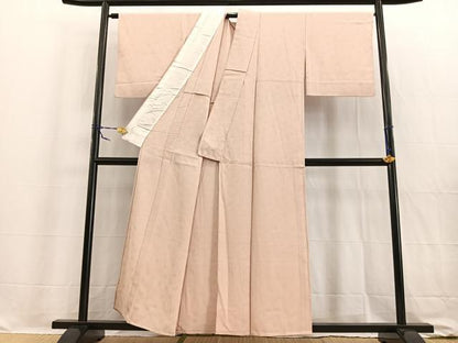 平和屋着物▽上質な色無地 単衣 作家物 花唐草地紋 灰桜色 正絹 逸品 BAAW2211yc