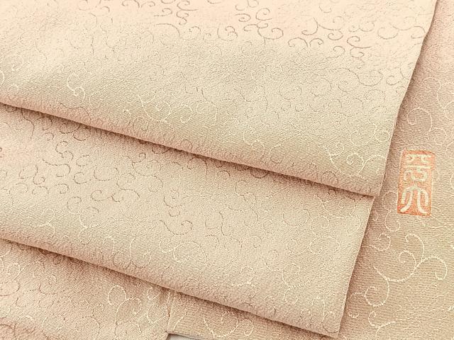 平和屋着物▽上質な色無地 単衣 作家物 花唐草地紋 灰桜色 正絹 逸品 BAAW2211yc