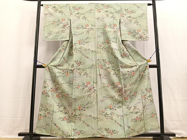 平和屋着物▽上質な小紋 単衣 枝桜文 暈し染め 金彩 正絹 逸品 未使用 BAAW2212yc