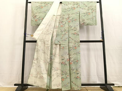 平和屋着物▽上質な小紋 単衣 枝桜文 暈し染め 金彩 正絹 逸品 未使用 BAAW2212yc