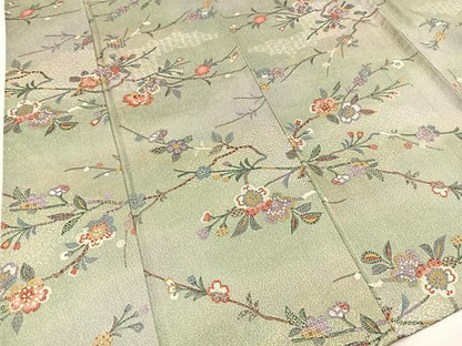 平和屋着物▽上質な小紋 単衣 枝桜文 暈し染め 金彩 正絹 逸品 未使用 BAAW2212yc