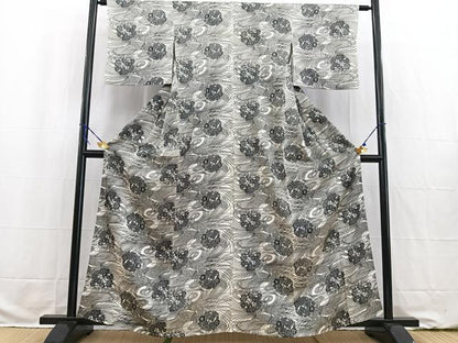 平和屋着物▽上質な小紋 単衣 型染め 飾花文 正絹 逸品 BAAW2214yc