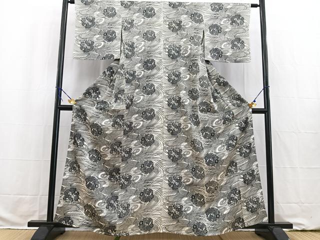 平和屋着物▽上質な小紋 単衣 型染め 飾花文 正絹 逸品 BAAW2214yc