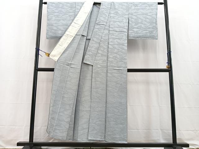 平和屋着物▽上質な色無地 単衣 草花地紋 灰青色 正絹 逸品 未使用 BAAW2217yc