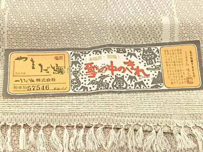平和屋着物▽本塩沢 やまだ織 単衣 110亀甲 雪の中のきれ 証紙付き 正絹 逸品 BAAW2218yc