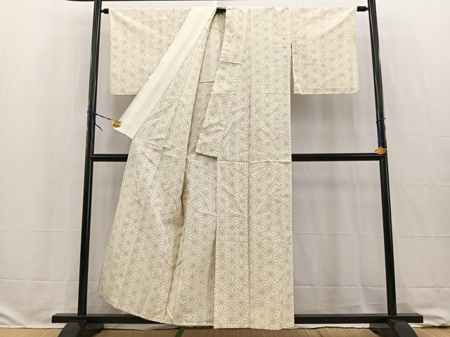 平和屋着物▽上質な紬 単衣 麻の葉文様 正絹 逸品 未使用 BAAW2219yc