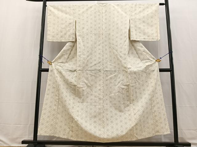 平和屋着物▽上質な紬 単衣 麻の葉文様 正絹 逸品 未使用 BAAW2219yc