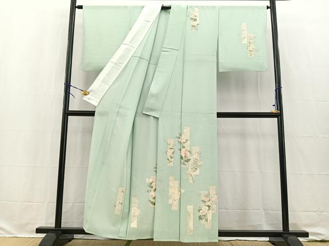 平和屋着物＊夏物 訪問着 絽 銀駒刺繍 短冊花文 銀彩 正絹 逸品 BAAW2234yc