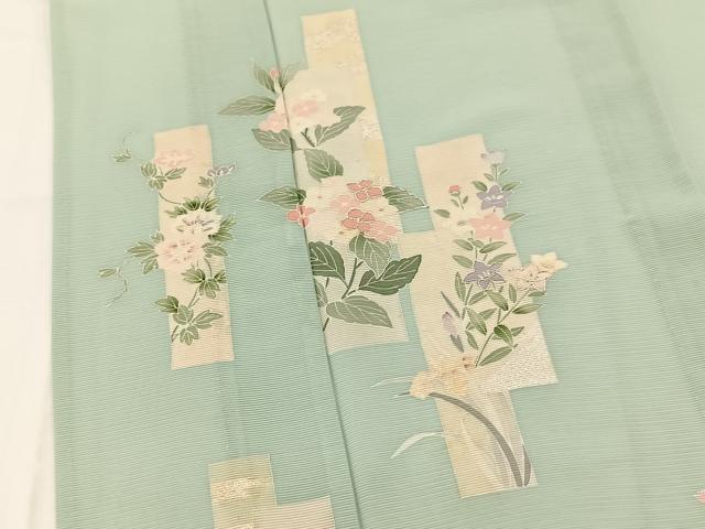 平和屋着物＊夏物 訪問着 絽 銀駒刺繍 短冊花文 銀彩 正絹 逸品 BAAW2234yc