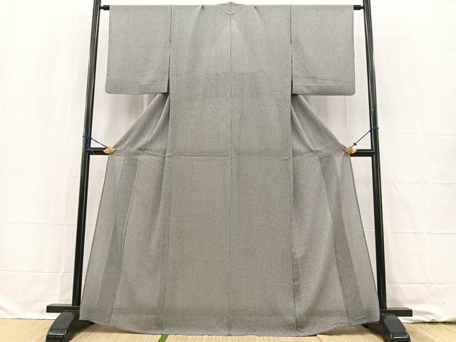 平和屋着物＊夏物 江戸小紋 絽縮緬 万筋 黒色×白色 正絹 逸品 BAAW2240yc