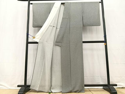 平和屋着物＊夏物 江戸小紋 絽縮緬 万筋 黒色×白色 正絹 逸品 BAAW2240yc