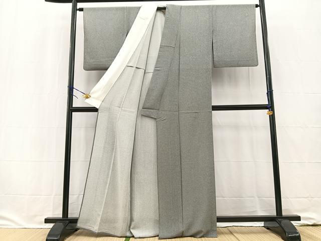 平和屋着物＊夏物 江戸小紋 絽縮緬 万筋 黒色×白色 正絹 逸品 BAAW2240yc
