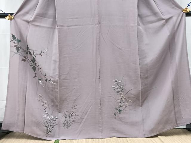 平和屋着物＊夏物 訪問着 絽 手描き 草花文 金彩 正絹 逸品 BAAW2246yc