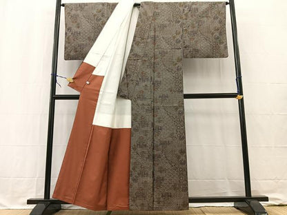 平和屋着物■上質な紬　向かい動物花文　正絹　逸品　BAAW2247yc