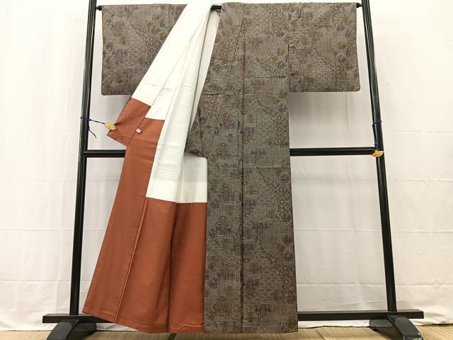 平和屋着物■上質な紬　向かい動物花文　正絹　逸品　BAAW2247yc