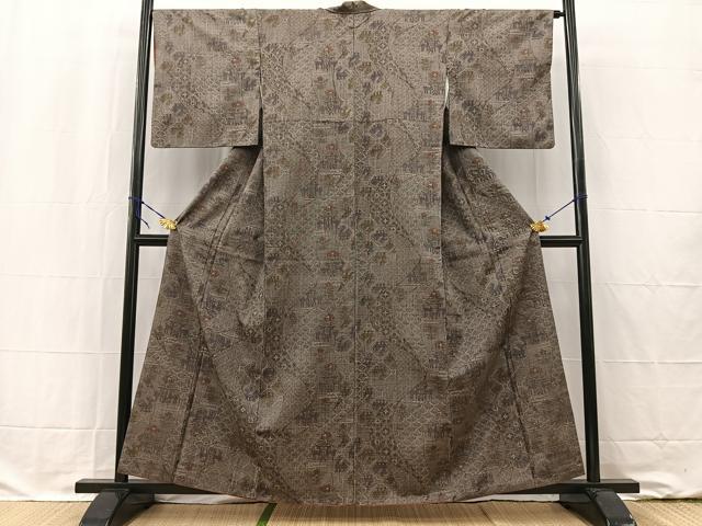 平和屋着物■上質な紬　向かい動物花文　正絹　逸品　BAAW2247yc
