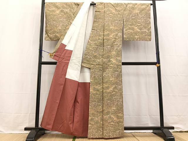 平和屋着物■上質な紬 重ね山風景文 正絹 逸品 BAAW2265yc