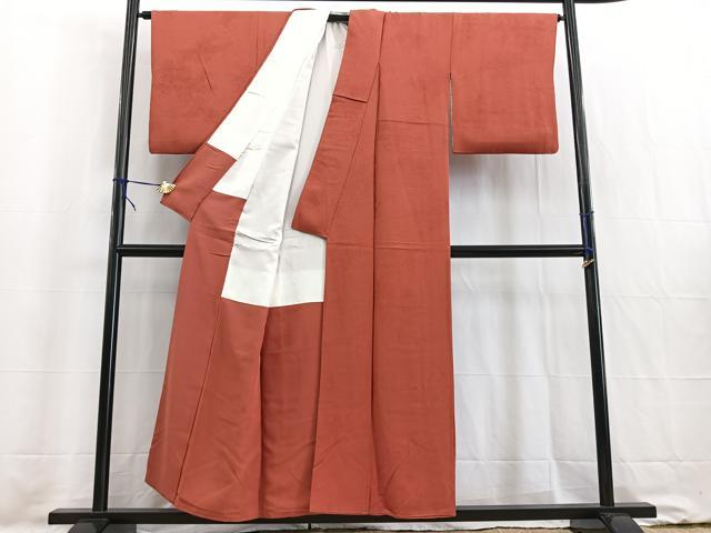平和屋着物■上質な色無地 楓地文 赤丹色 正絹 逸品 BAAW2269yc