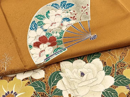 平和屋着物■訪問着 扇面花文 金銀彩 正絹 逸品 BAAW2271yc