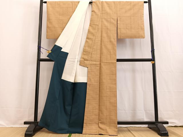 平和屋着物■上質な紬 格子柄 正絹 逸品 BAAW2272yc
