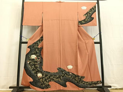 平和屋着物■訪問着 絞り 刺繍 地紙花文 金彩 正絹 逸品 BAAW2279yc