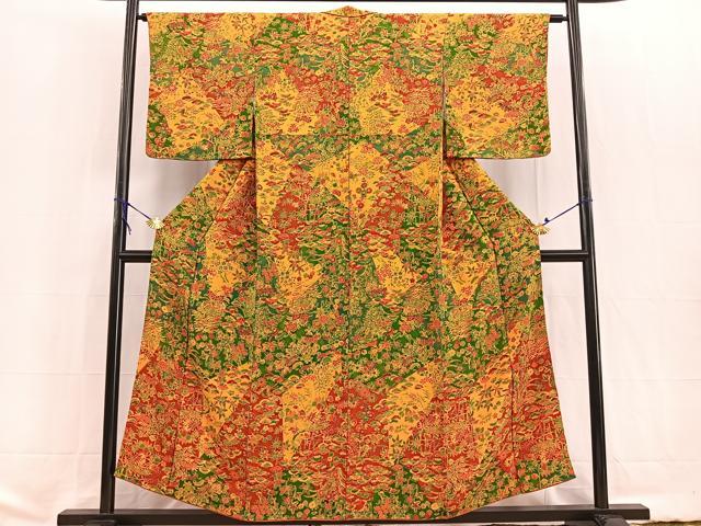 平和屋着物●上質な小紋　紬地　鳳凰桐花唐草文　ロング丈　正絹　逸品　CABB4598yc 平和屋着物○上質な小紋 紬地 鳳凰桐花唐草文 ロング丈 正絹 逸品