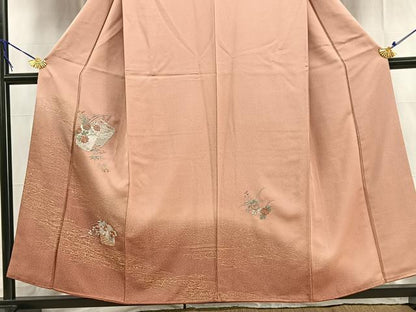 平和屋着物■中国三大刺繍 スワトウ刺繍 汕頭刺繍 訪問着 破れ色紙花文 暈し染め 金彩 正絹 逸品 BAAW2305yc