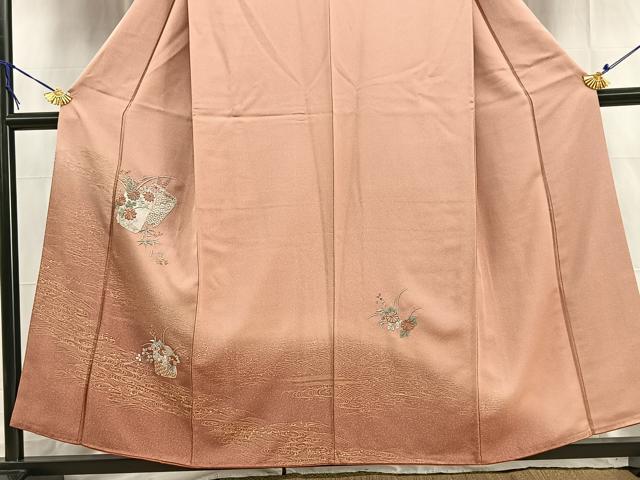 平和屋着物■中国三大刺繍 スワトウ刺繍 汕頭刺繍 訪問着 破れ色紙花文 暈し染め 金彩 正絹 逸品 BAAW2305yc