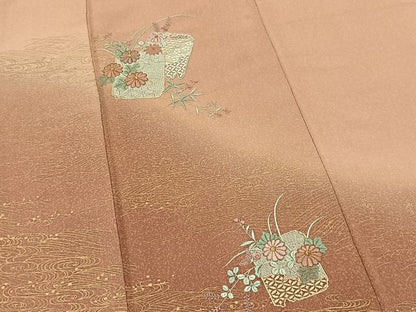 平和屋着物■中国三大刺繍 スワトウ刺繍 汕頭刺繍 訪問着 破れ色紙花文 暈し染め 金彩 正絹 逸品 BAAW2305yc